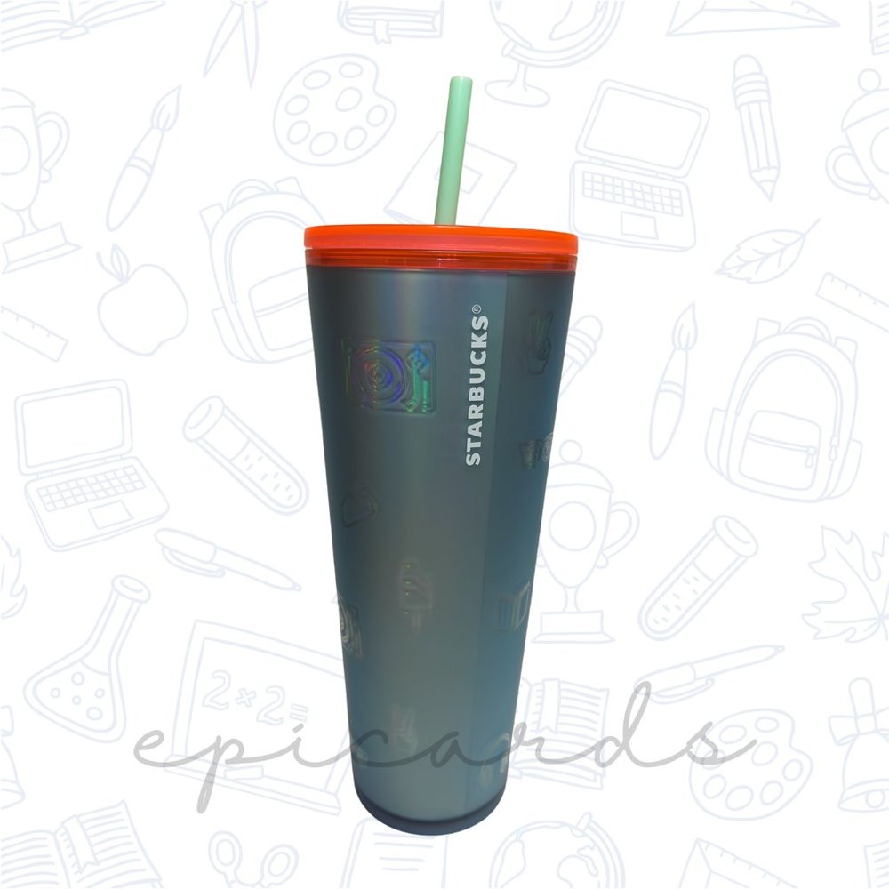 Starbucks Back to School 2022 Soft Touch Emoji Icons Icy Blue Tumbler Venti 24oz